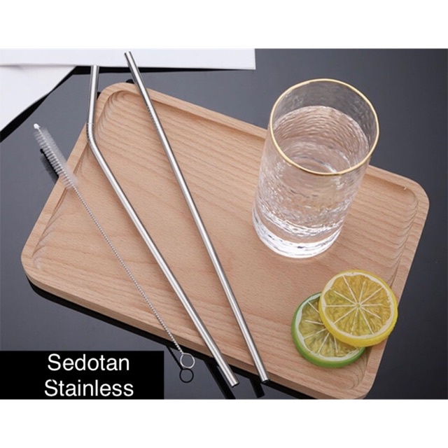 Sedotan Stainless 3IN1 Sedotan Steel Straw Lurus Melengkung Sikat