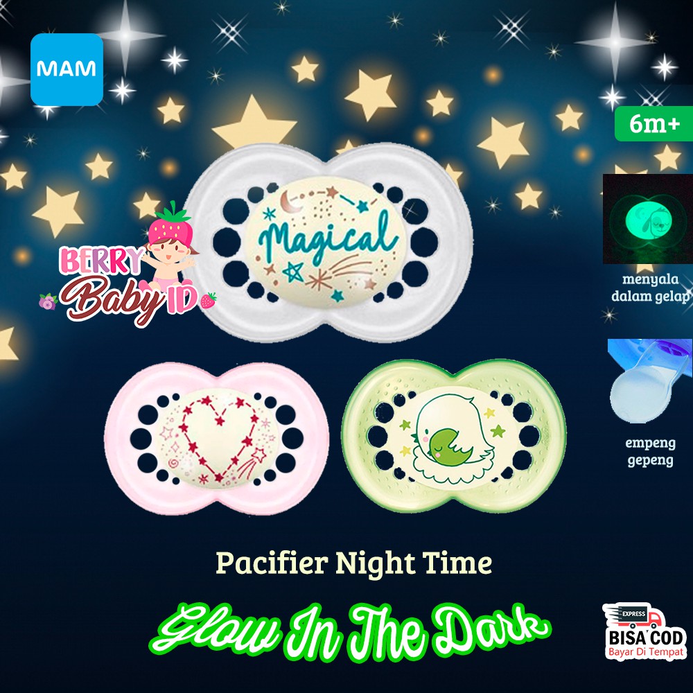 MAM Baby Empeng Bayi 6m+ Pacifier Soother Night Time Glow In The Dark Berry Mart