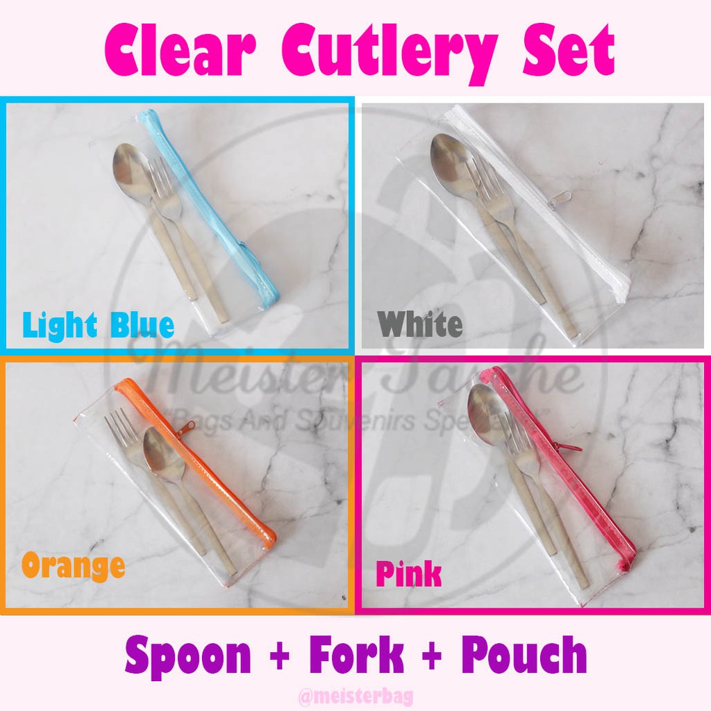 Sendok Garpu Set Cutlery Set Alat Makan Sendok Garpu Stainless Pouch Souvenir Wedding