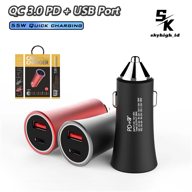 【CC012】[GROSIR/COD] JHY09 Car Charger Super Fast Charging 45W USB + PD Ports USB Type C QC3.0 PD3.0 Mobil Pengisi Daya Handphone Universal IOS iPad