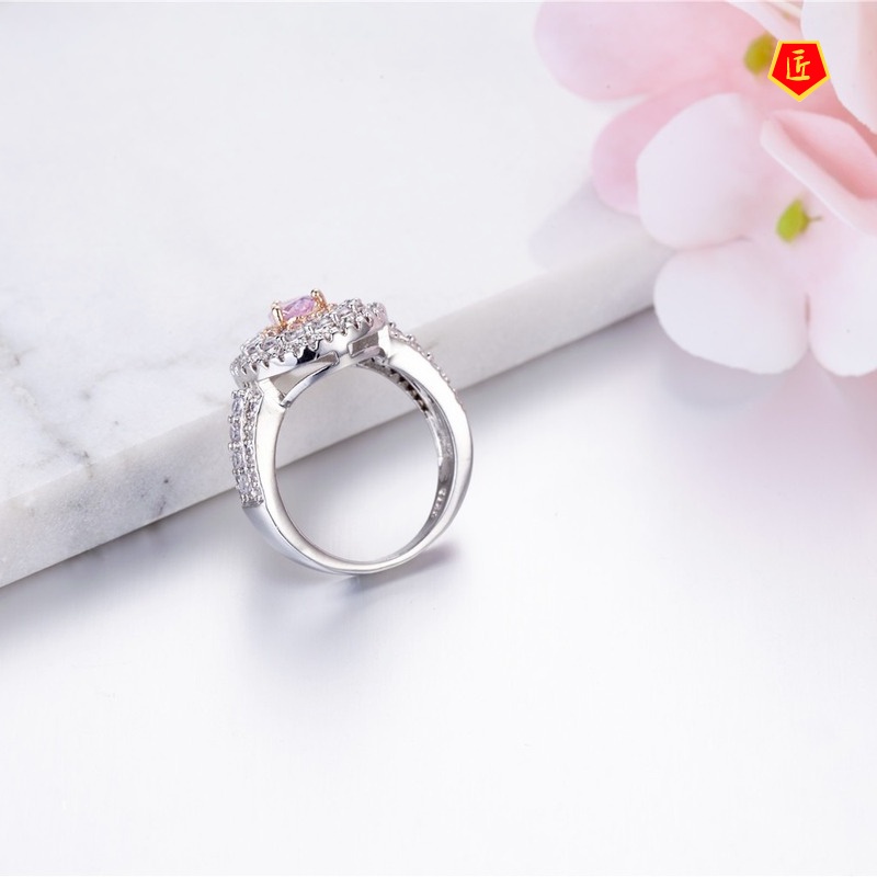 [Ready Stock]Simple Luxury Color Separation Pink Rhinestone Ring