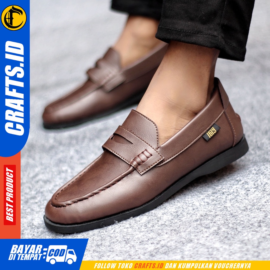 Sepatu Formal Pria Sepatu Casual Pria Kulit Pu Slop Sepatu Pantofel Kerja Kantor Kuliah Kondangan Sepatu Hitam Pria CRAFTS PENNY