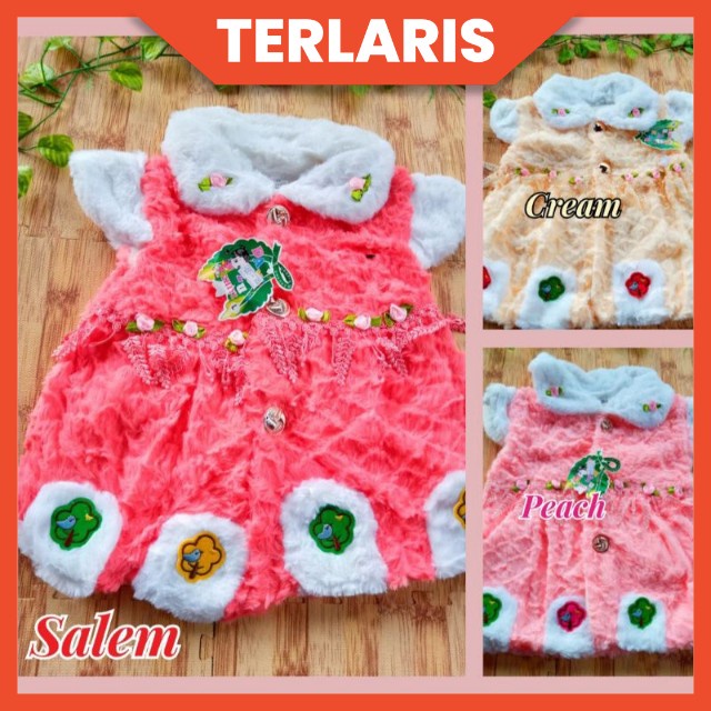 JAKET BULU ANAK CEWEK IMPORT PREMIUM 0-3,5 TAHUN KERAH BUNGA RUNCING / DRESS ANAK BAYI BULU IMPORT