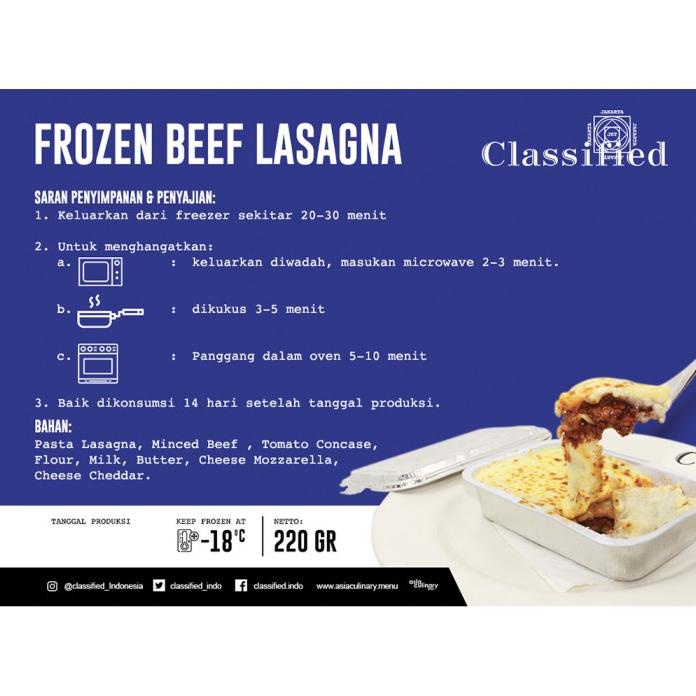 

Classified - Frozen Beef Lasagna