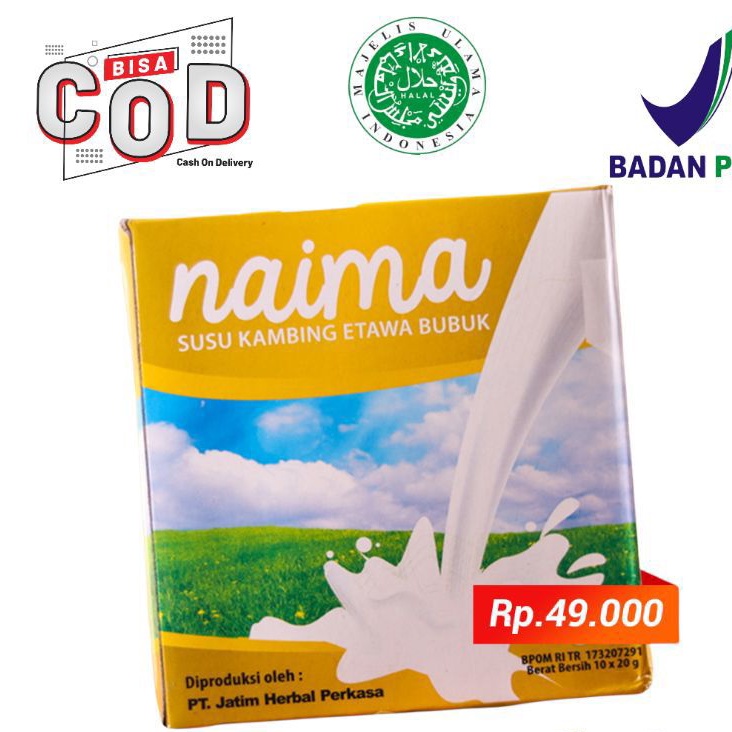 

Naima Ber BPOM - 1 Box isi 10 saschet Susu Kambing Etawa instan/200 gram