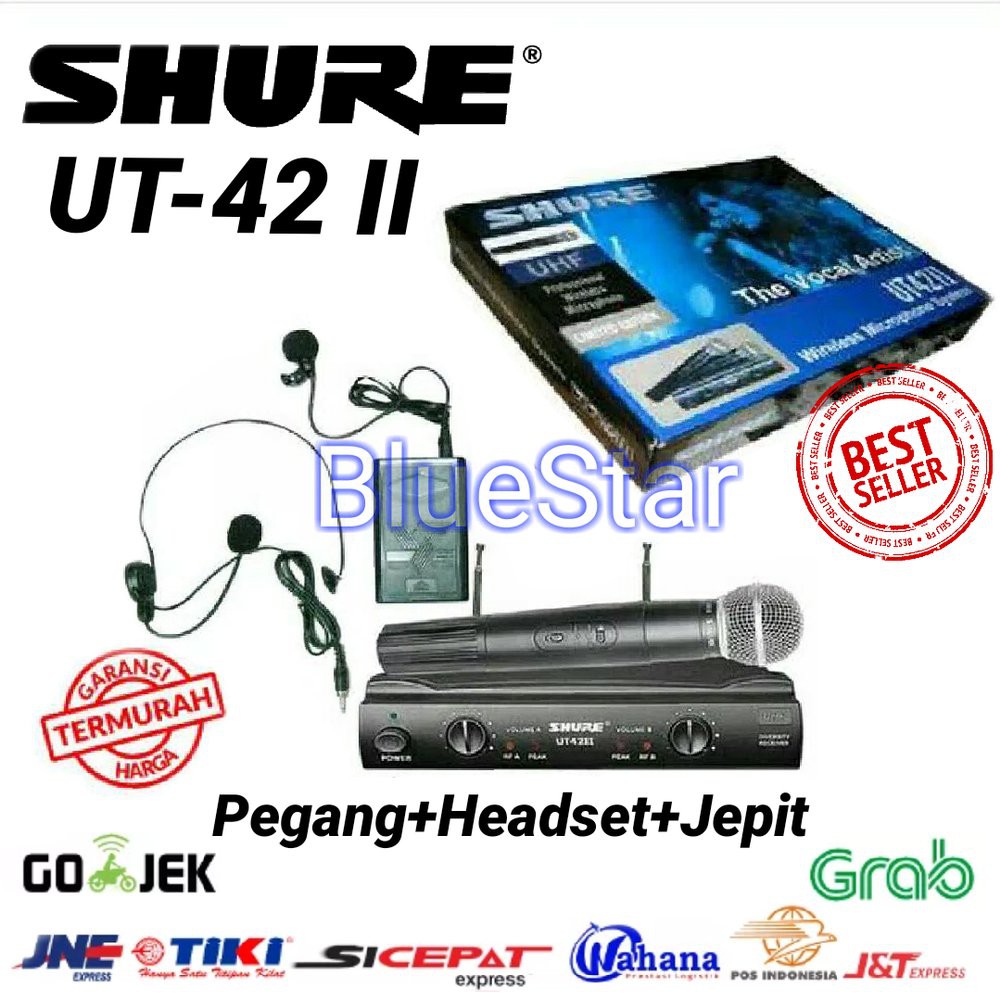 Jual  Microphone Mic wireless shure UT 42 II UHF professional wireless pegang + jepit + headset
