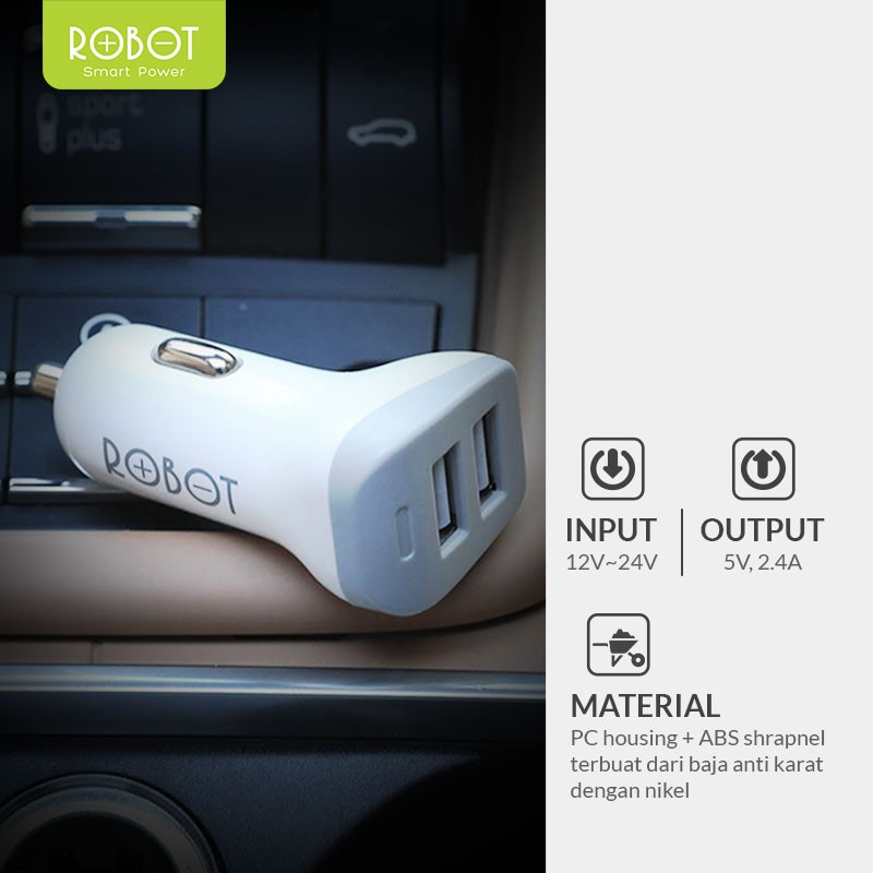 ROBOT RT-C06 Car Charger Colokan Mobil 2 Port USB Garansi Resmi 1 Tahun