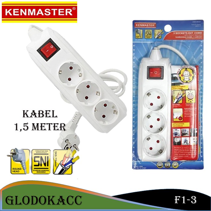 Stop Kontak 3 Lubang 1,5m / Kenmaster Terminal Colokan Listrik 3 Socket f1-3