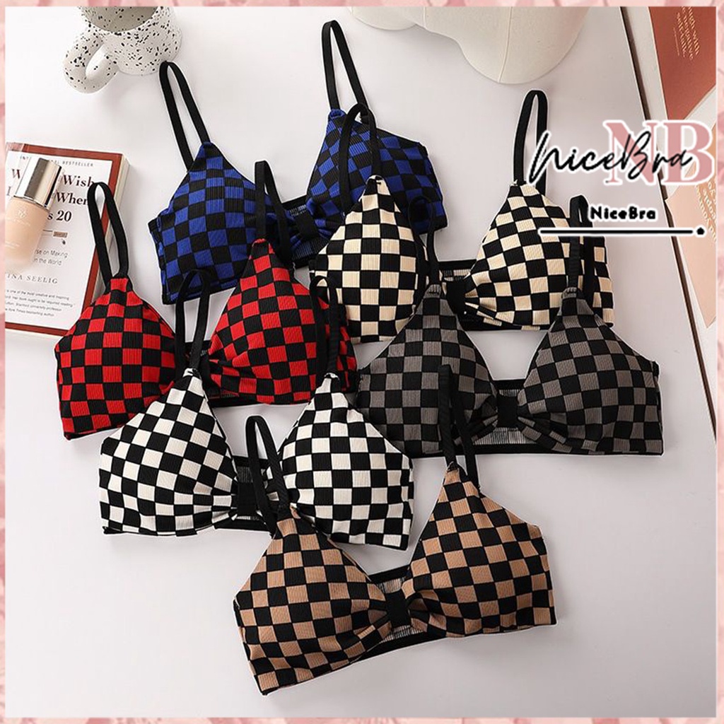 Nicebra Bra Pakaian Dalam Bra Wanita Import Motif Catur Push Up 1088