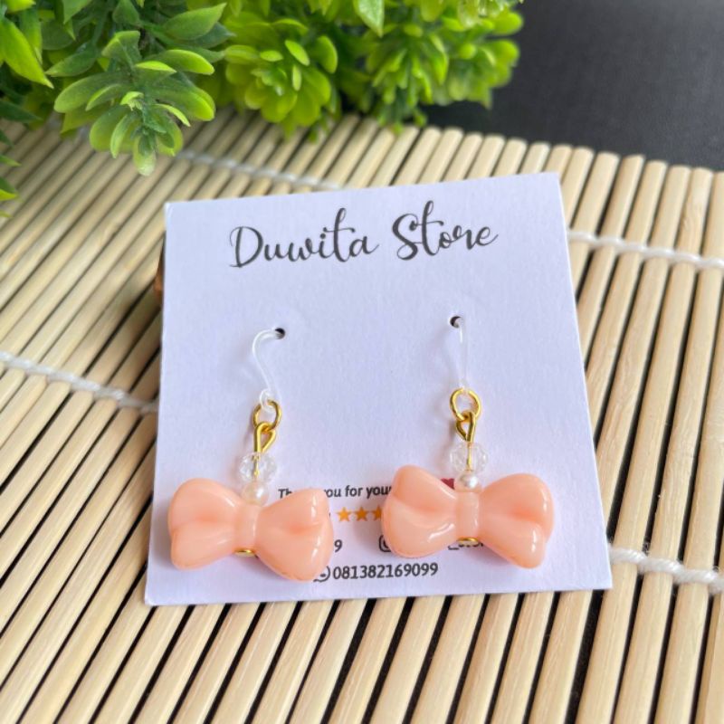 HANDMADE ANTING ANAK/DEWASA KAITAN PLASTIK MOTIF PITA(GOLD)