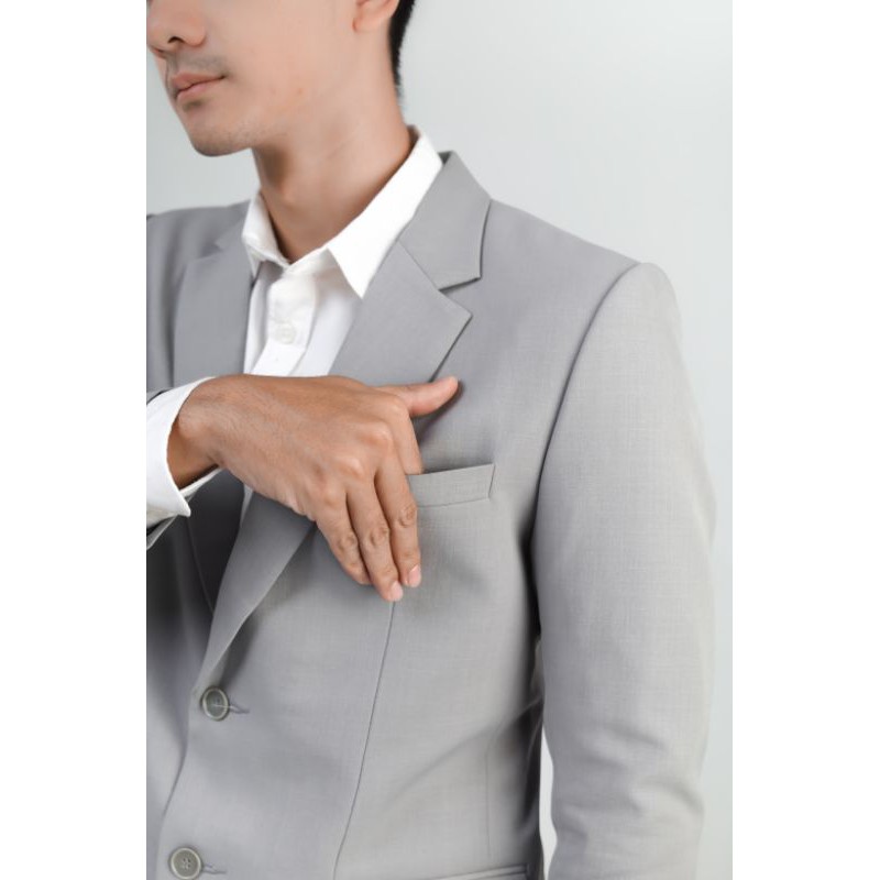Mubeng - Elegant Jas Slimfit Soft Grey (Free Cover Jas)