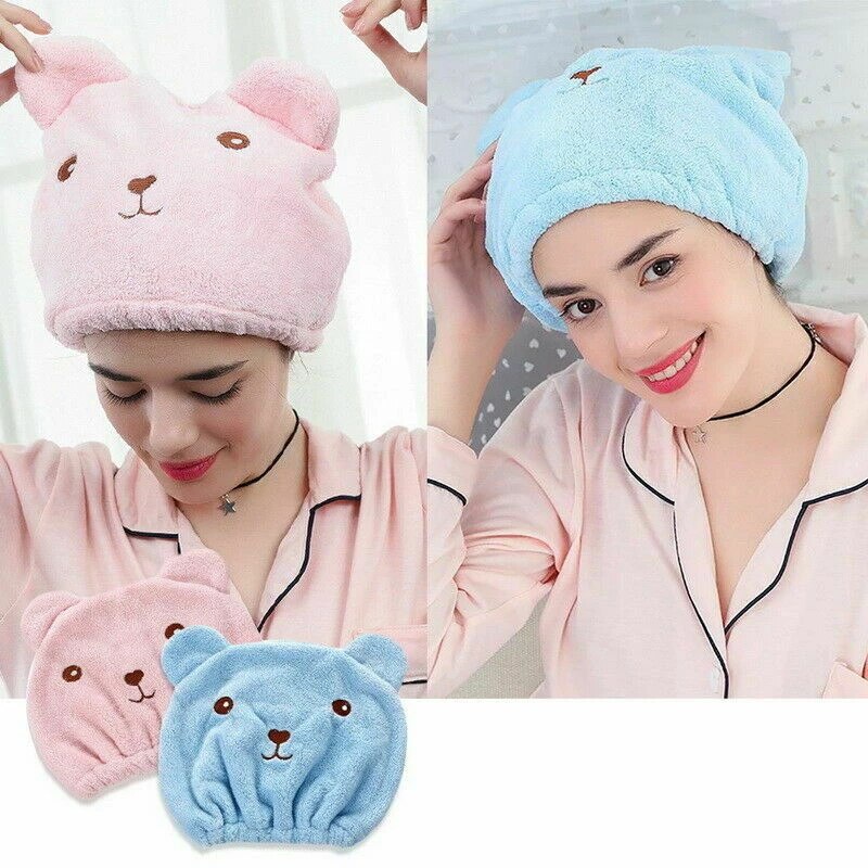 Topi Handuk Keramas  Pengering Rambut  Microfiber Bentuk Beruang Head Towel Fast Dry Hair Handuk Kepala