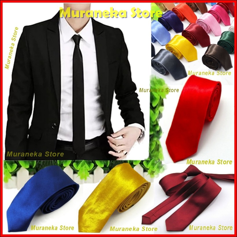 Dasi Slim Pria Fit Slimfit 2 inch Polos Tie Panjang Formal Warna Hitam Merah Dongker Maroon 5 Navy