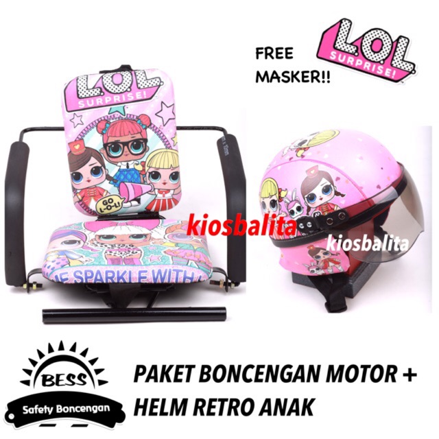 FREE MASKER!! PAKET KURSI BONCENGAN MOTOR ANAK + HELM RETRO ANAK