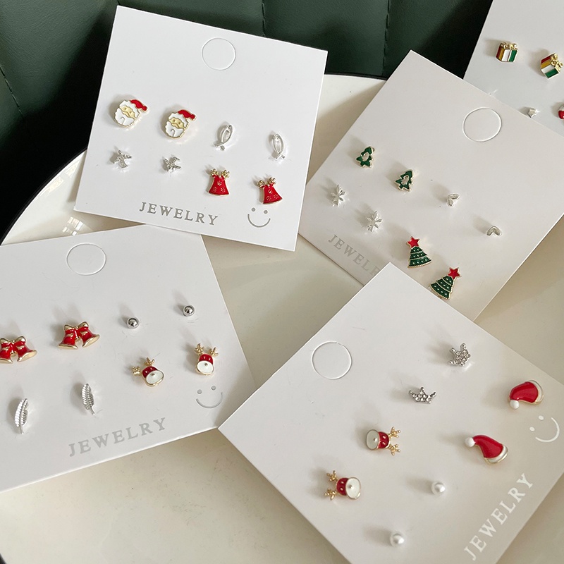 8pcs Anting Tusuk Tema Natal Untuk Wanita