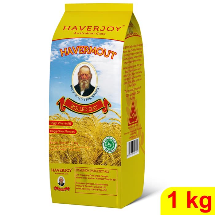 

Haverjoy Rolled Oats 1kg havermout / oatmeal / quakeroat (kuning 1kg)