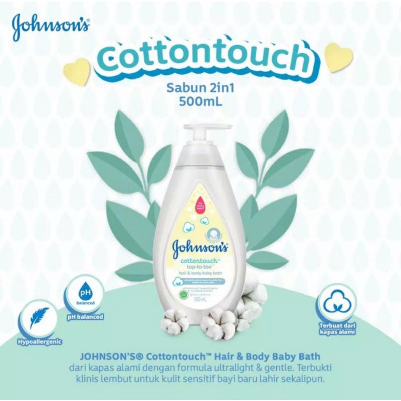 JOHNSON'S  Cottontouch Top-to-toe Hair &amp; Body Baby Bath 200ml &amp; 500ml