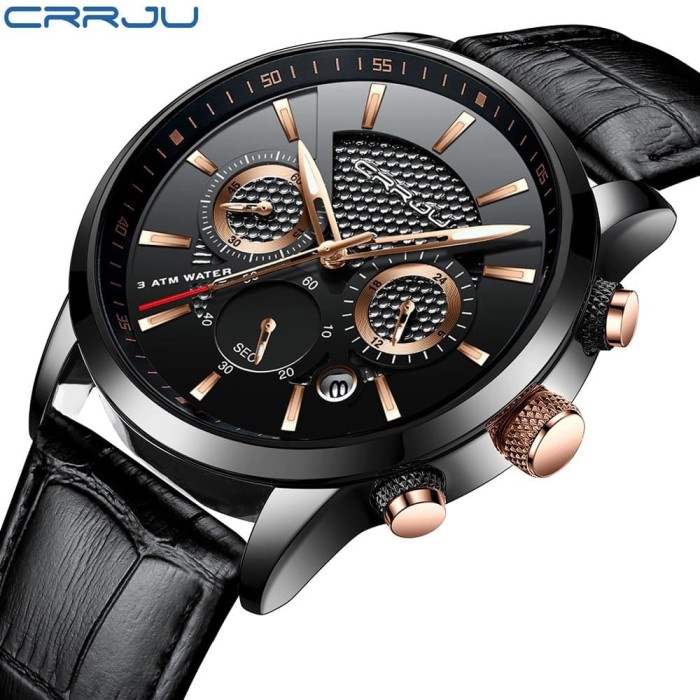 NEW Jam Tangan Pria CRRJU 2212 Leather Sport Quartz + Gift Box