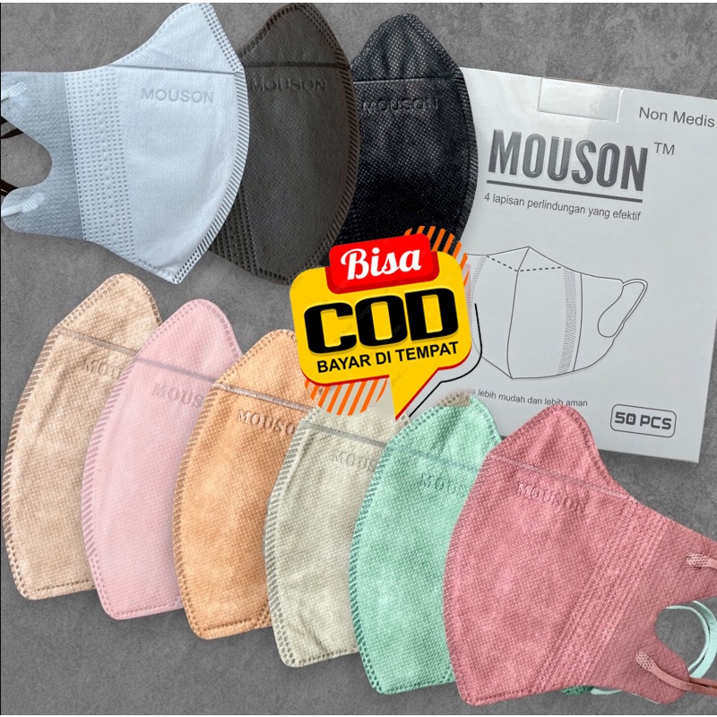 Mouson Masker Duckbill Model Garis 4ply Earloop Import 1Box Isi 50Pcs - DB MOUSON PUTIH