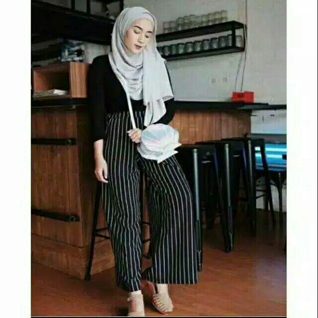  CELANA  KULOT  SALUR stripe YOMI  Pakaian wanita ada karet 