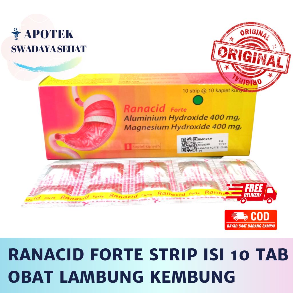 RANACID FORTE STRIP Isi 10 Tablet  - Obat Nyeri Perut Asam Lambung Kembung Maag Antasida