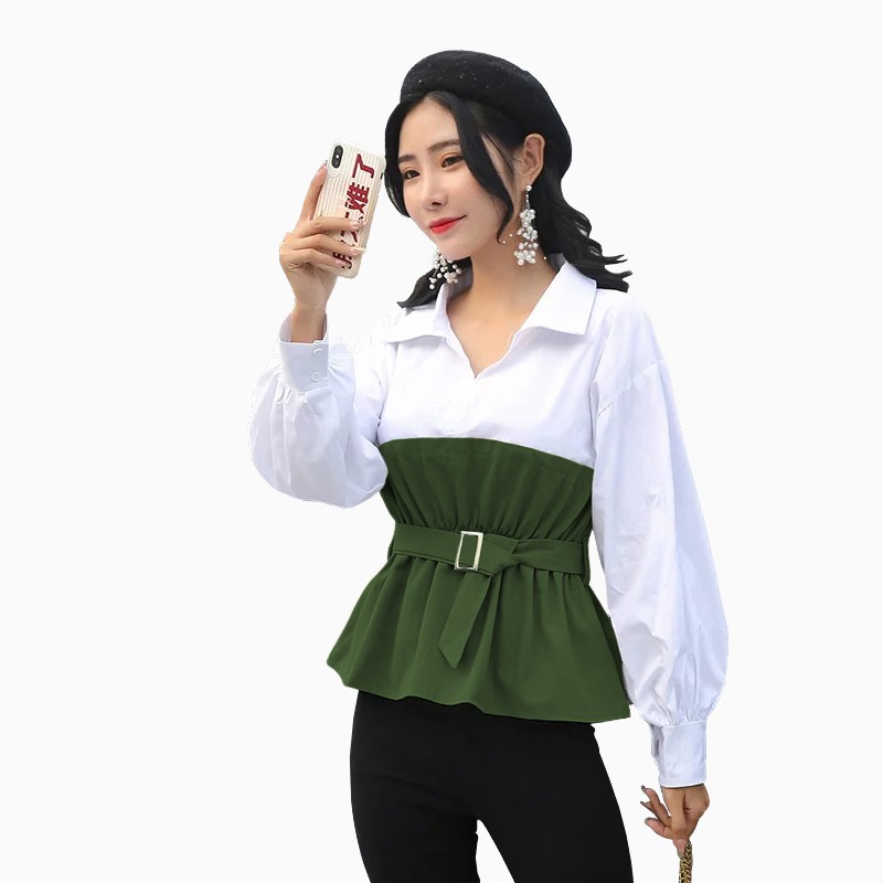 Blus Lengan panjang Gaya Korea Variasi krah kemeja model terbaru - XSHOP Earth