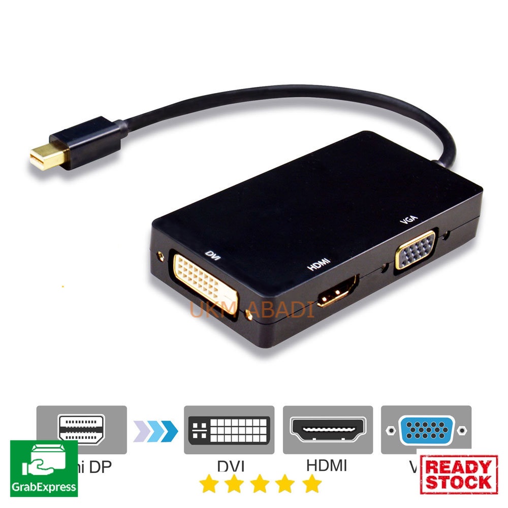 Adapter Konverter Mini Display port ke HDMI DVI VGA ThunderboltMDP1IN3