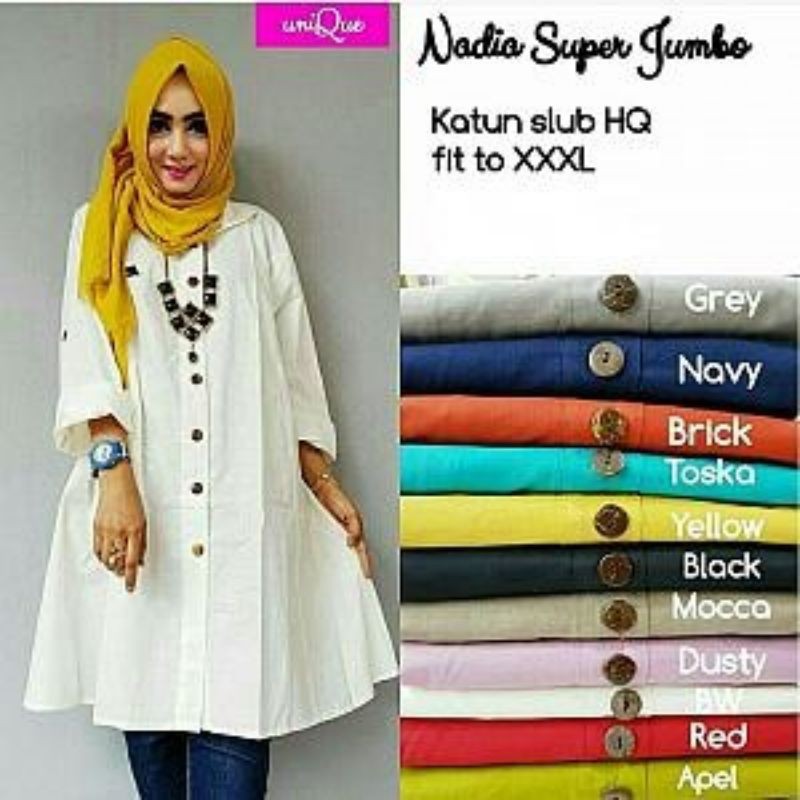 Tunik Nadia Jumbo katun popline tunik jumbo tunik polos tunik muslim baju atasan wanita baju jumbo