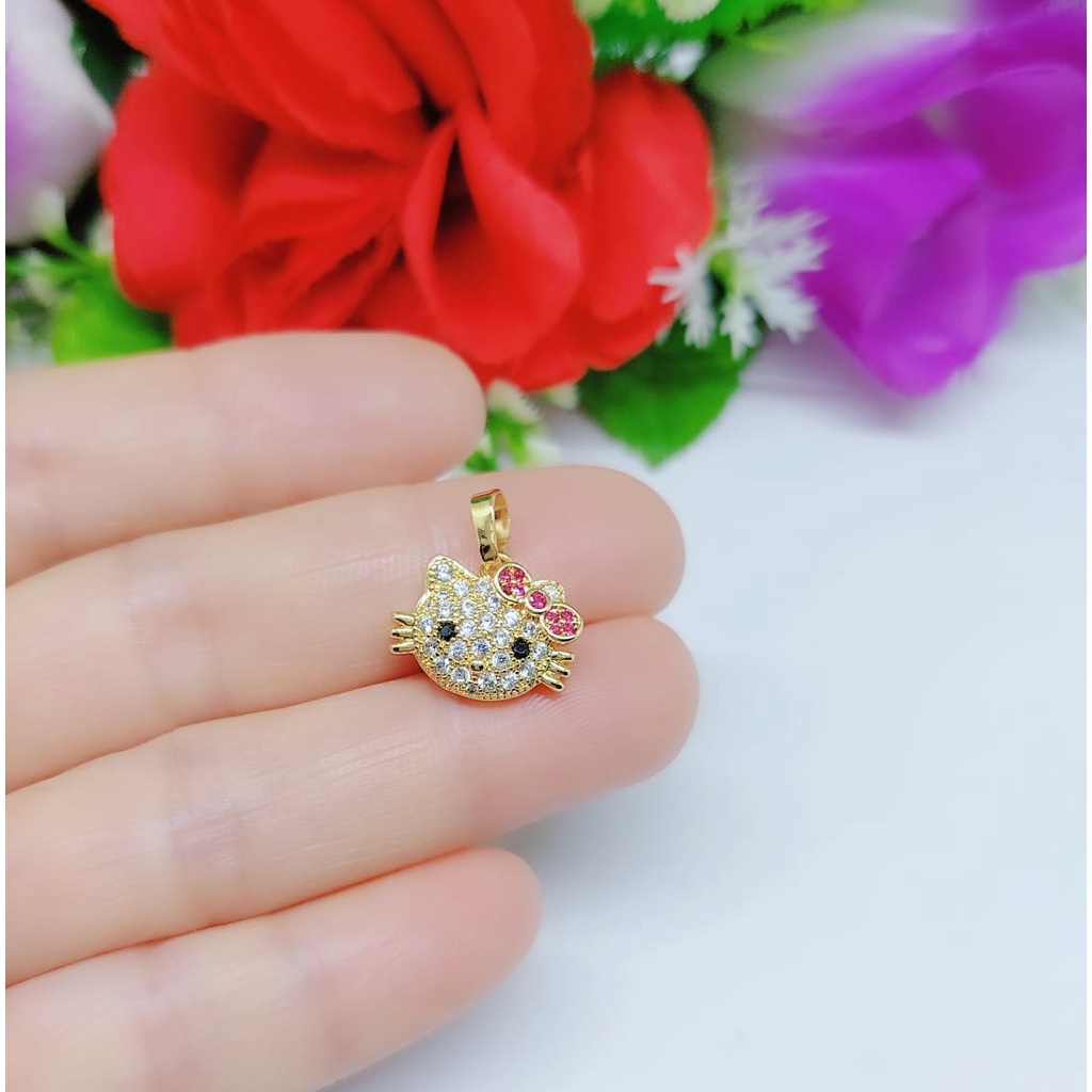 Xuping kalung dan anting Hello Kitty permata lapis emas 0255,0256