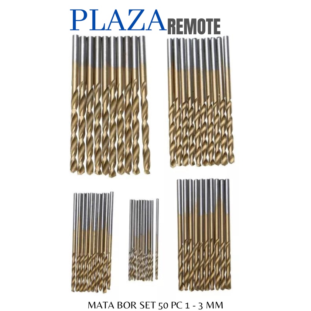 MATA BOR SET TITANIUM  ISI 50 PCS HSS KAYU PLASTIK PCB BESI ALUMUNIUM DLL 1 - 3 MM