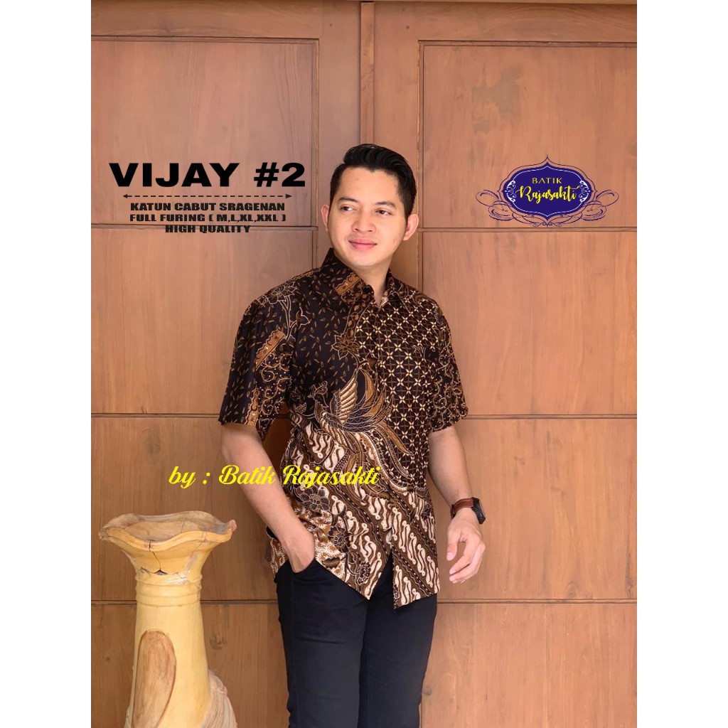 VIJAY 2 Baju Kemeja Batik Pria Lengan Pendek PREMIUM  FULL FURING Rajasakti SOLO