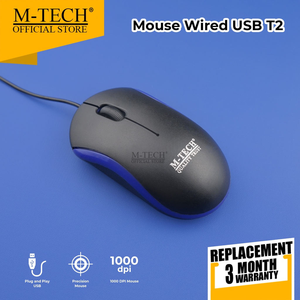 M-Tech Original Mouse Kabel Wired T2 for PC Komputer / Laptop Bisa Smartphone