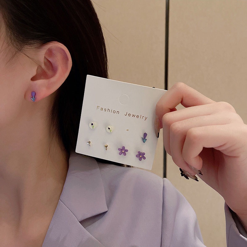 Set Anting Tusuk Desain Geometri Simple Bahan 925 silver