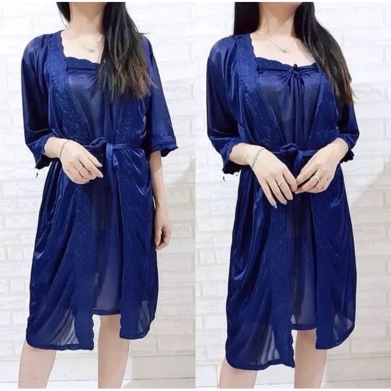Baju Tidur Wanita Lupita HST Dress+ Kimono (Satin)