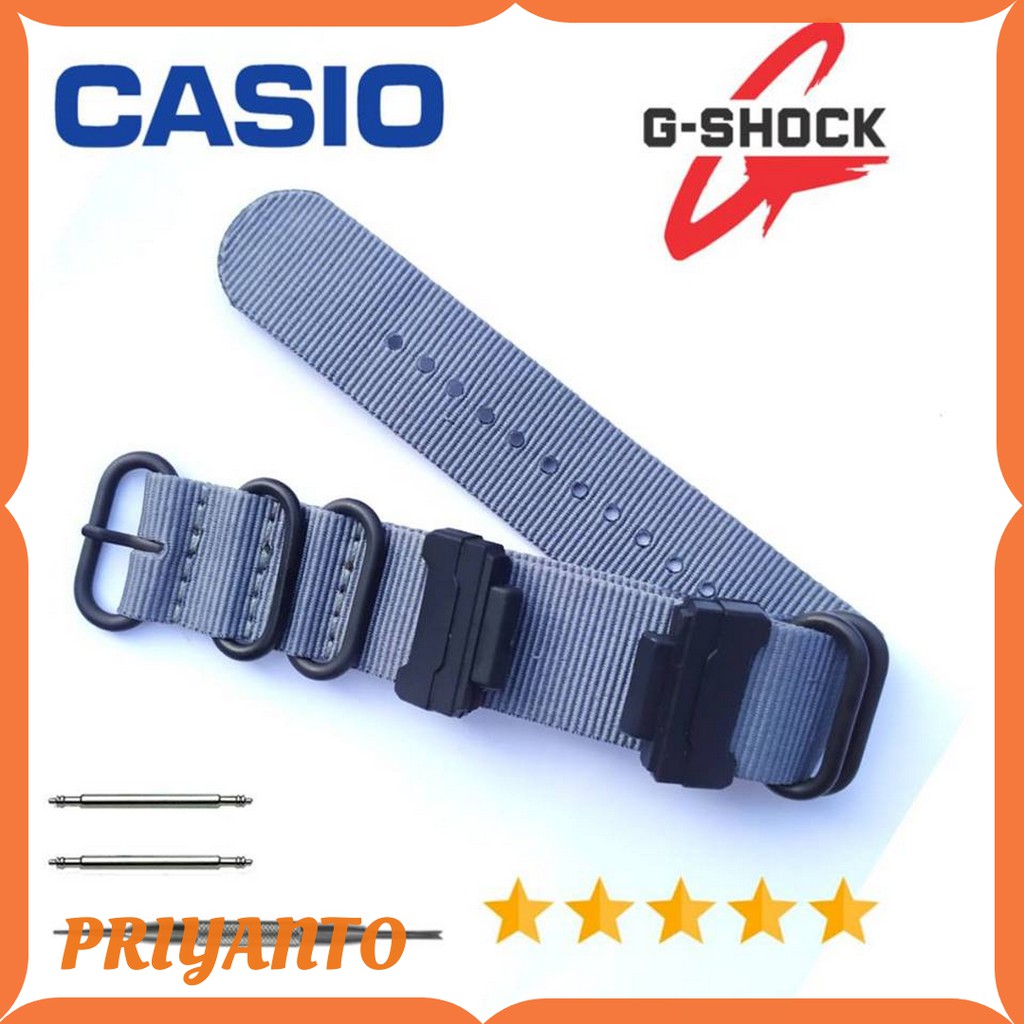 Tali Jam Tangan Casio G-Shock GA-100 GA 120 GA-110 GA-350 GA-700 G-9800 Canvas Nato Zulu Dengan Adapter Abu-Abu