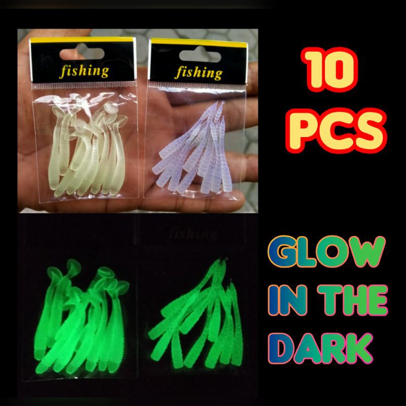 10 Biji Soft Lure Padle Tail Glow In the Dark GID Softlure