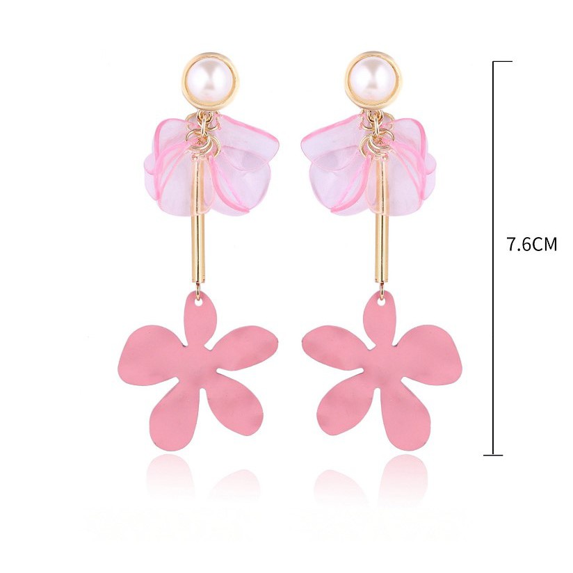 LRC Anting Tusuk Fashion Flower Resin Pearl Tassel Long Earrings D96496