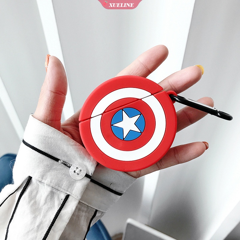 Cover Pelindung Bahan Silikon Motif Captain America Untuk AirPods 1 2