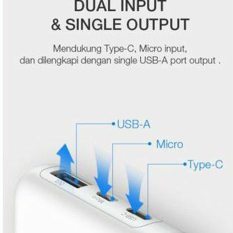 Power Bank Robot RT180 10.000mah Dual Input Type C dan Micro