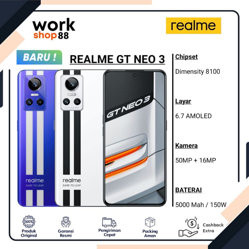 HP Terbaru Realme GT Neo 3 5G Ram 12GB + Rom 256GB - New Original Garansi Resmi - Chipset Gaming Dim