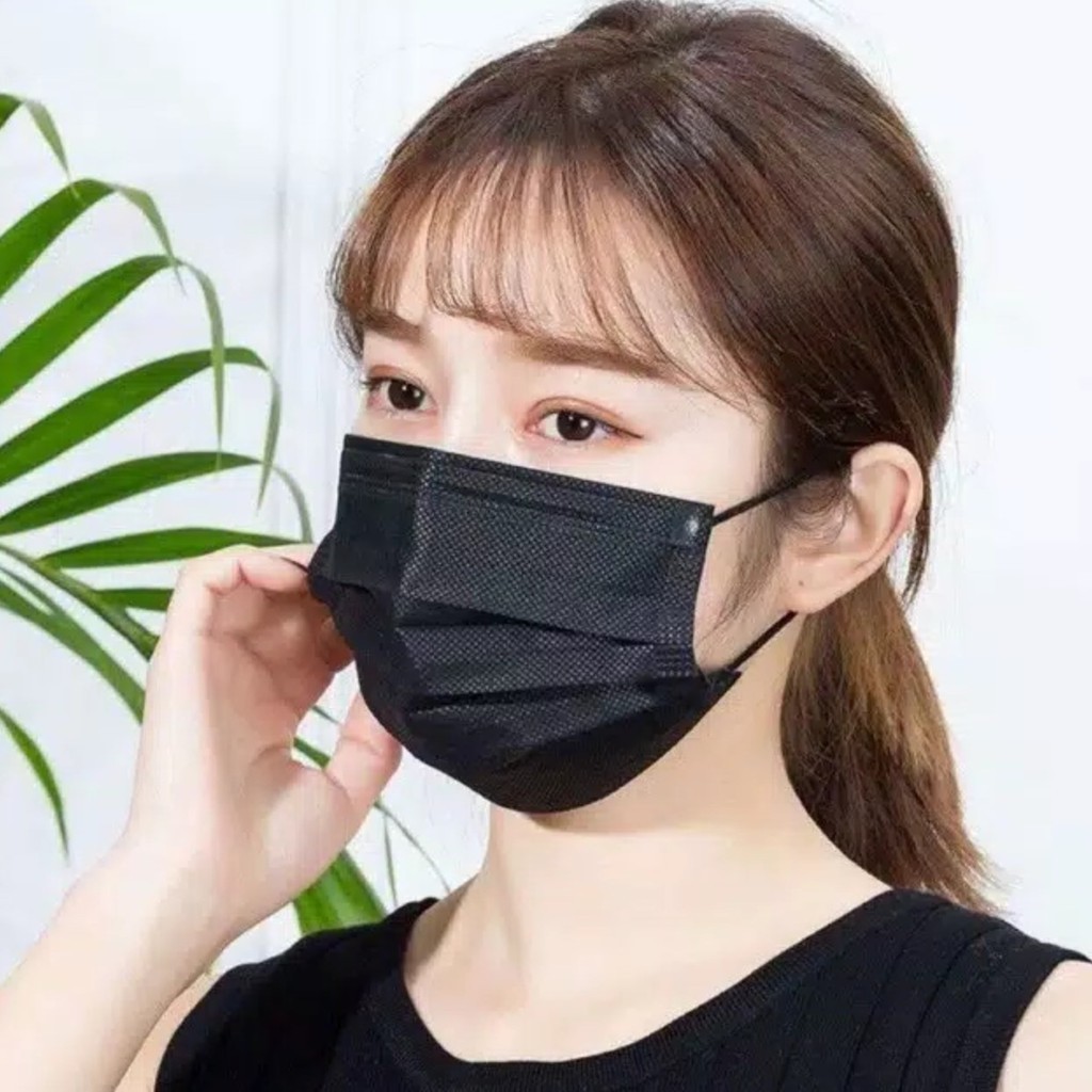 MASKER KESEHATAN 3 PLY IZIN BNPB EARLOOP FACE MASK BLACK HITAM 50 PCS DISPOSABLE ANTI BAKTERI