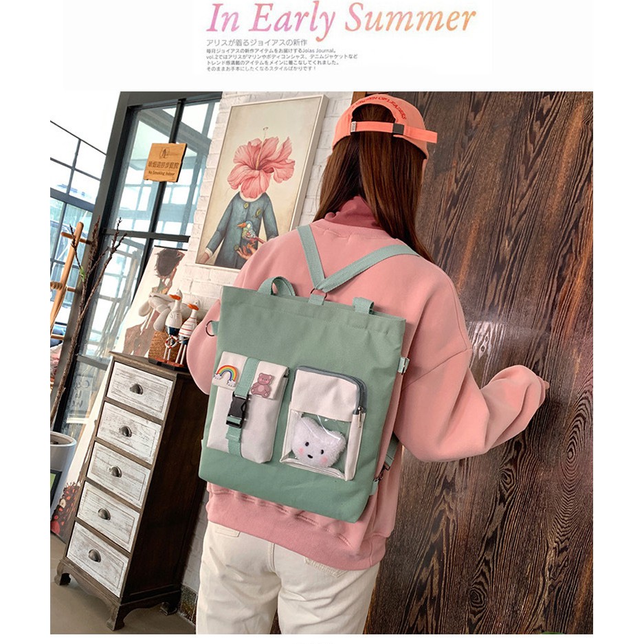 TC-62 tas canvas ransel selempang wanita 2 in 1 import korea jepang bear beruang