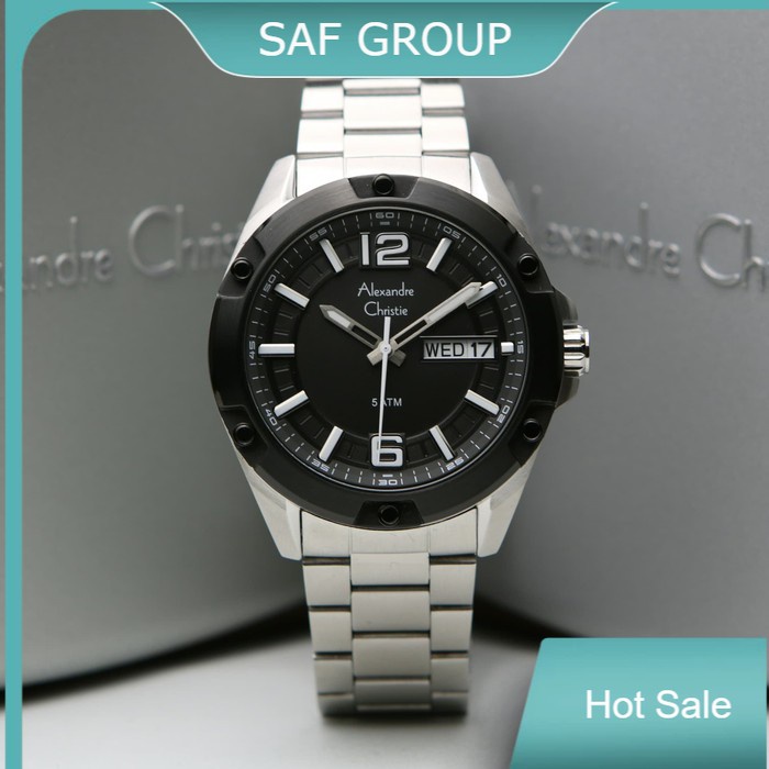 JAM TANGAN PRIA ALEXANDRE CHRISTIE AC 6518 / AC6518 SILVER BLACK RING BLACK SPORTY ORIGINAL by plp