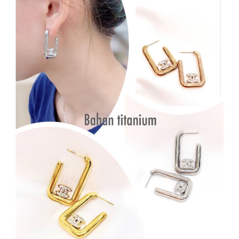 Anting Titanium Asli Premium Quality Anti karat anti alergi Stainless steel ori Branded band T092