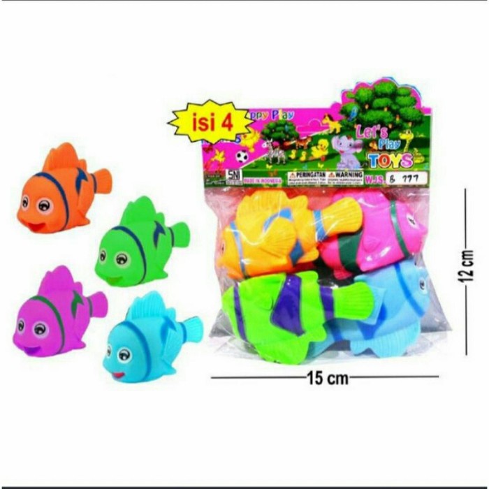 Mainan Anak Ikan Ikanan Karet Bunyi set 4 pcs