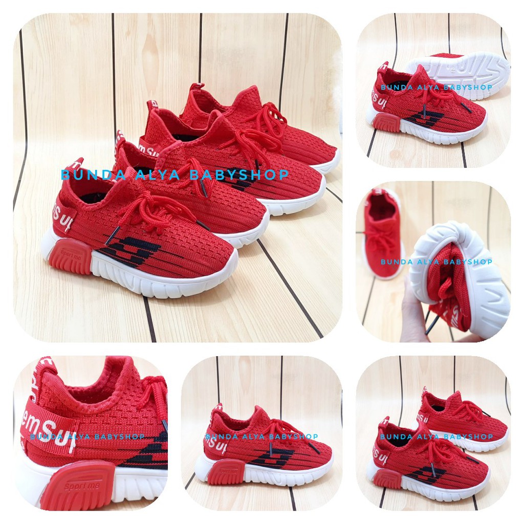 Sepatu Anak Import Premium Usia  2 - 6 Tahun Alas Karet Elastis Anti Licin Sepatu Sneakers Merah Anak Sized 21 - 31