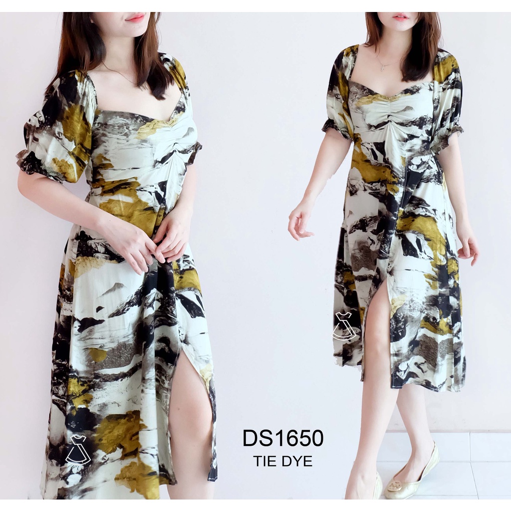 DS1650 - Dress Midi Rayon  Korean Look Dress Party