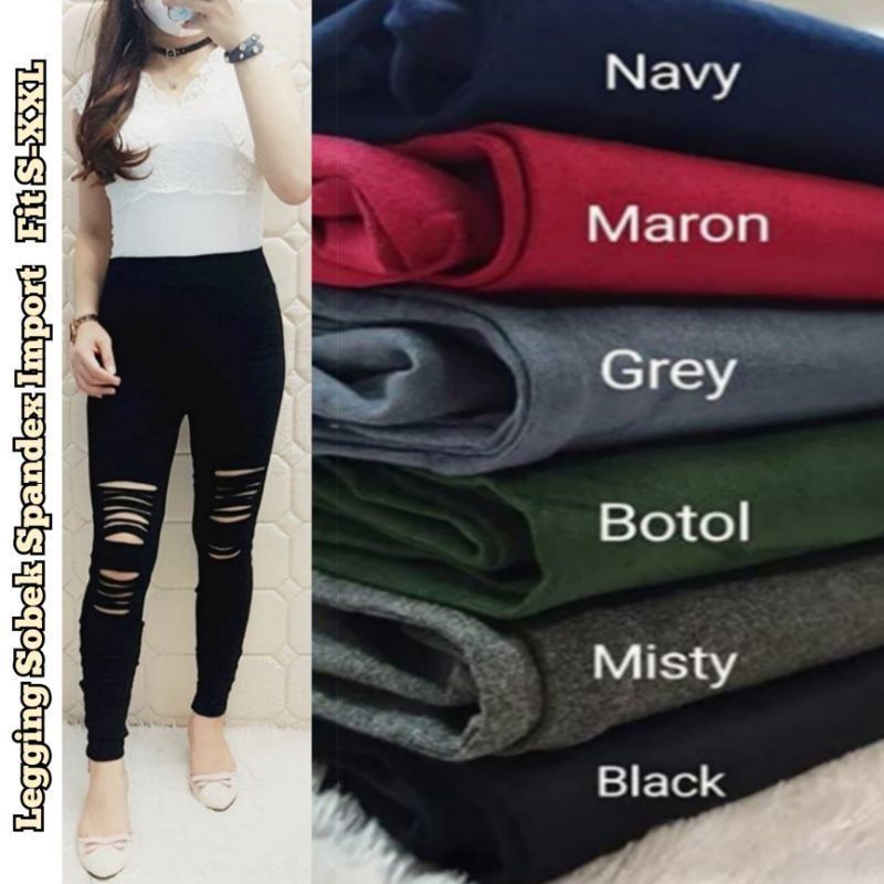 ☄️COD☄️Legging Sobek Hw Import Polos Wanita Premium Fit S-XXL