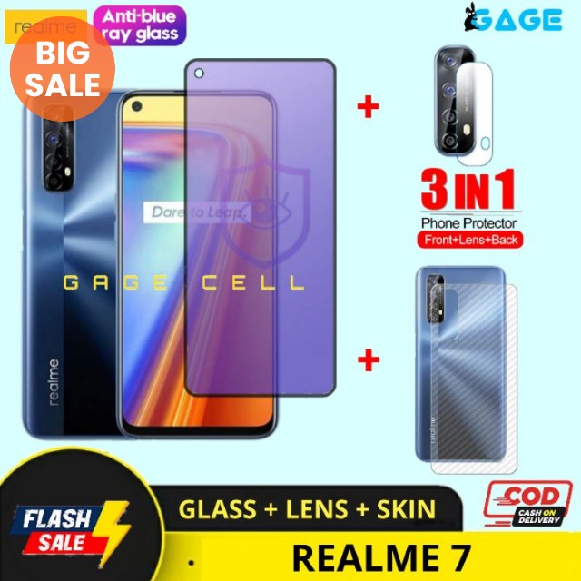 3in1 Tempered Glass Anti Blue Light Full Realme 7 Tg Anti Gores Radiasi Realme7 Full Layar Screen