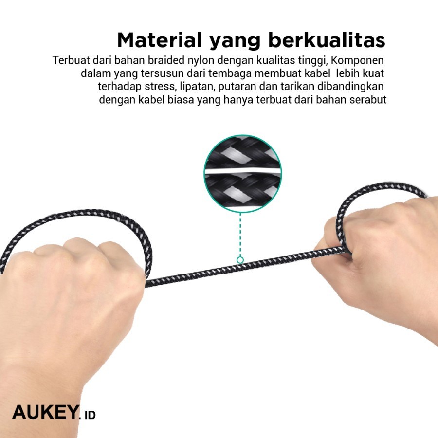 Aukey Cable CB-BAM2 2m Braided Nylon USB2.0 to Micro Black - 500426